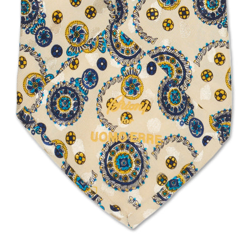 BRIONI Handmade Beige Geometry Design Silk Tie
