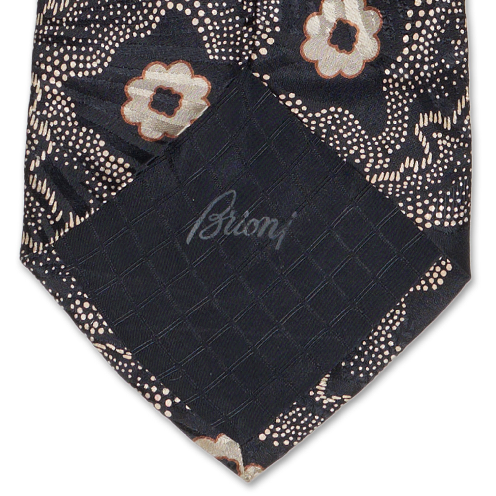 BRIONI Handmade Black Floral Design Silk Tie