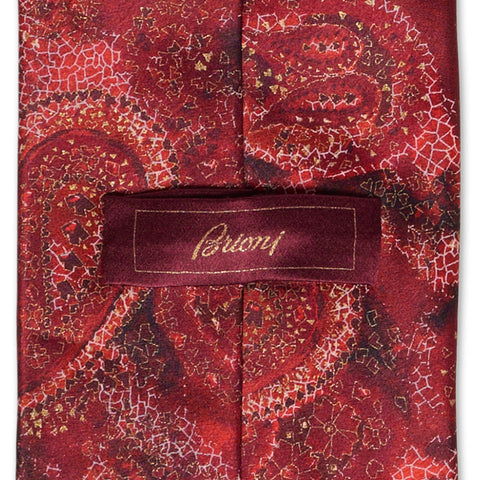 BRIONI Handmade Red Paisley Design Silk Tie