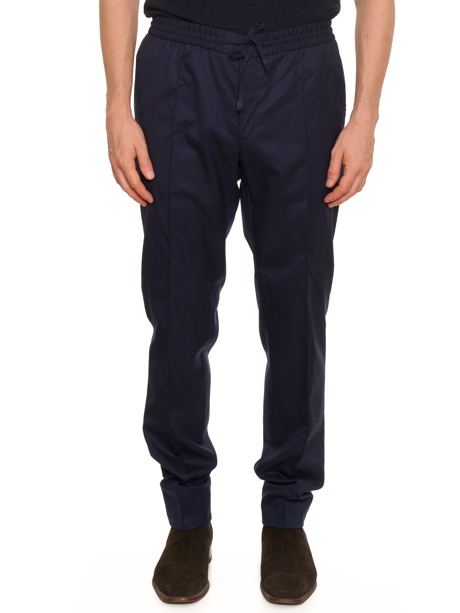 BRIONI Navy Blue Wool-Cashmere Drawstring Elastic Waist Pants NEW