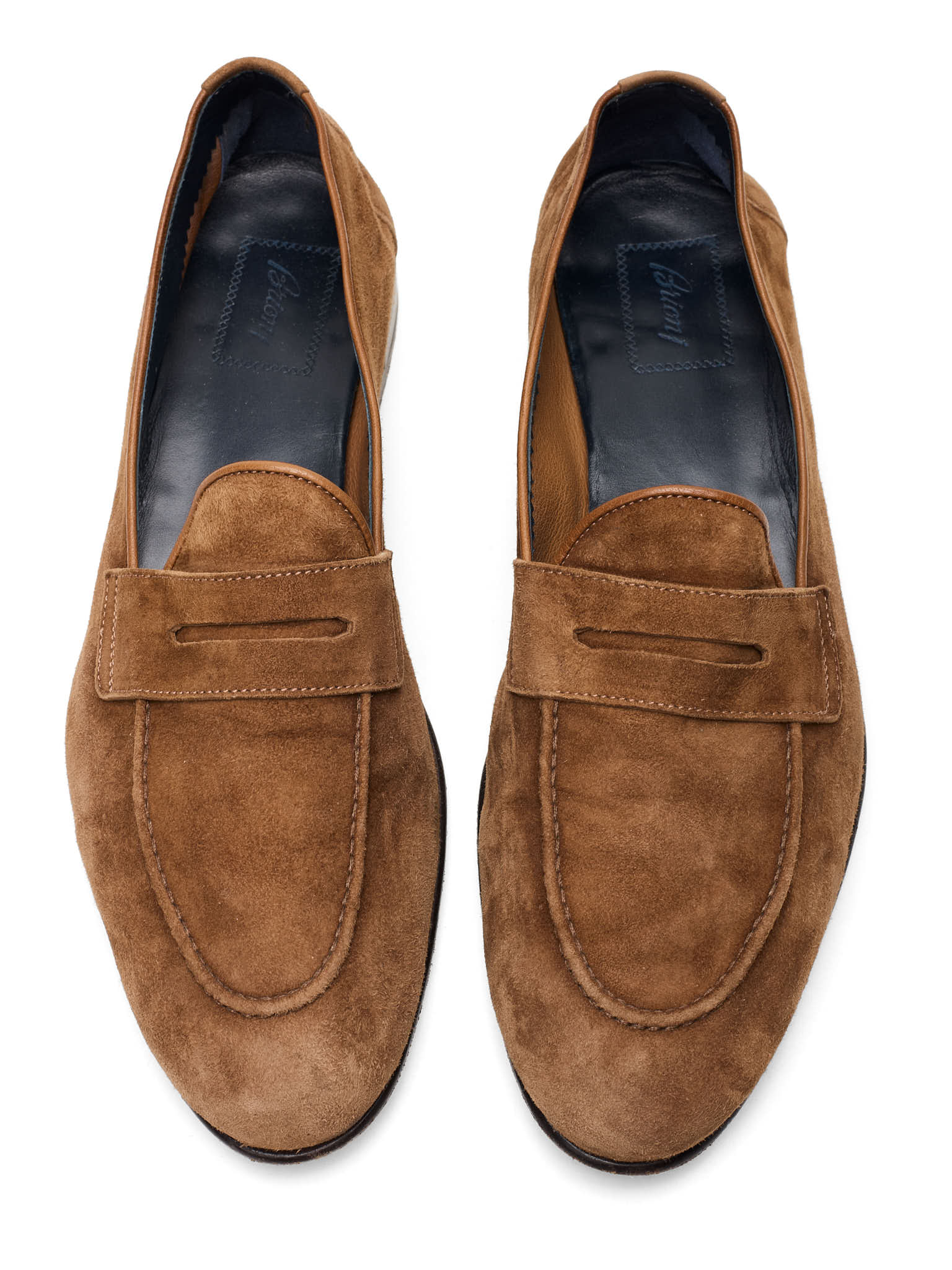 BRIONI Tobacco Brown Suede Appia Penny Loafers US 10