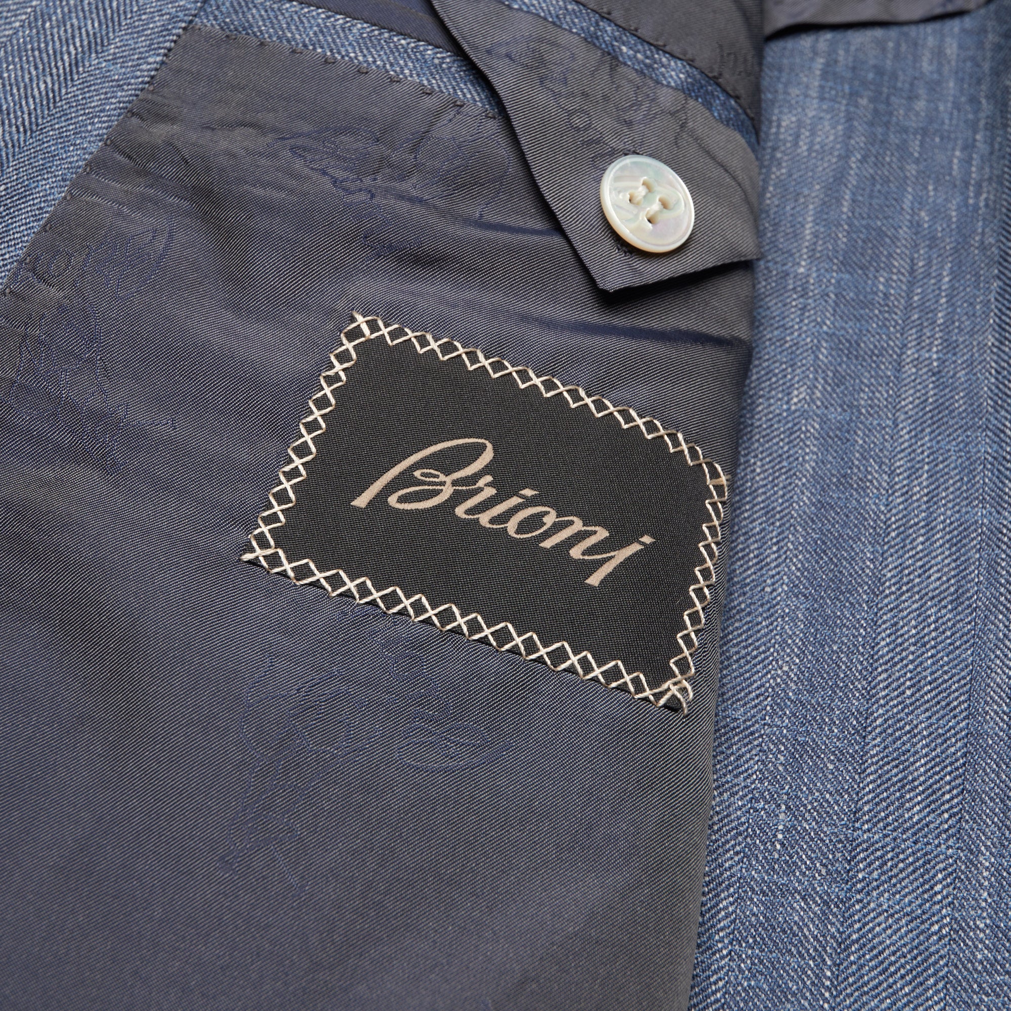 BRIONI "COLOSSEO" Handmade Blue Herringbone Wool-Silk-Linen Jacket EU 50 NEW US 40 BRIONI