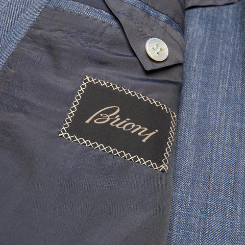 BRIONI "COLOSSEO" Handmade Blue Herringbone Wool-Silk-Linen Jacket EU 50 NEW US 40