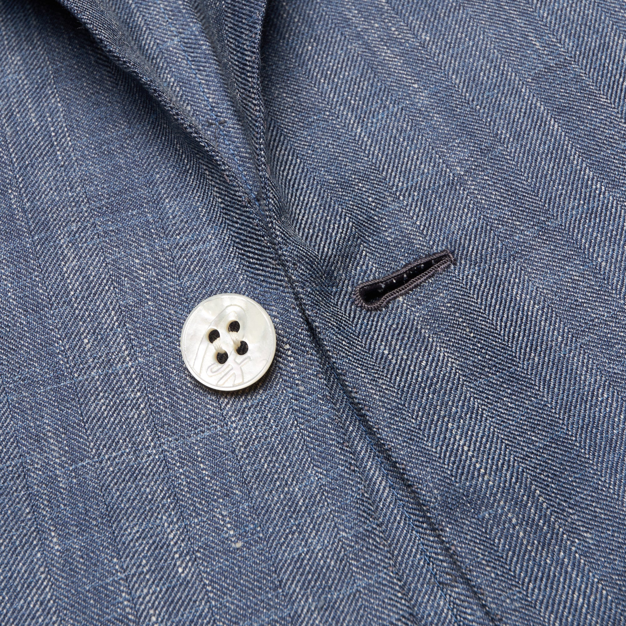 BRIONI "COLOSSEO" Handmade Blue Herringbone Wool-Silk-Linen Jacket EU 50 NEW US 40