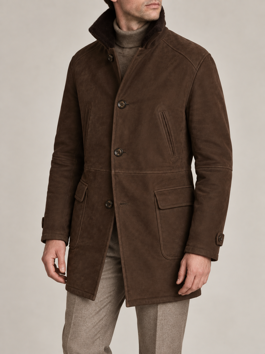 BRUNELLO CUCINELLI Brown Fur Lined Suede  Leather Shearling Jacket Coat