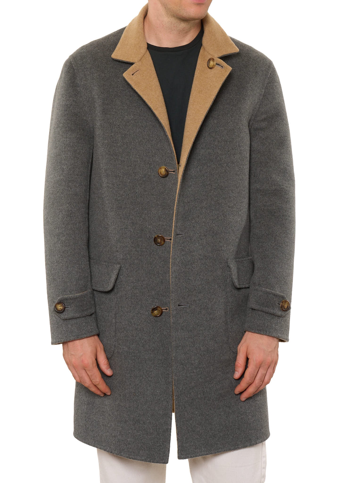 BRUNELLO CUCINELLI Beige-Gray Double Sided Cashmere Overcoat 50