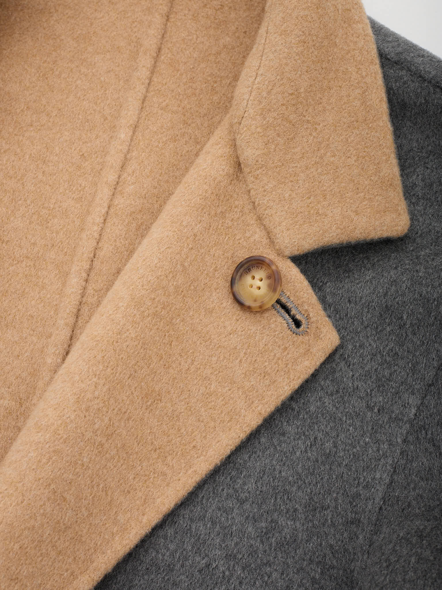 BRUNELLO CUCINELLI Beige-Gray Double Sided Cashmere Overcoat 50