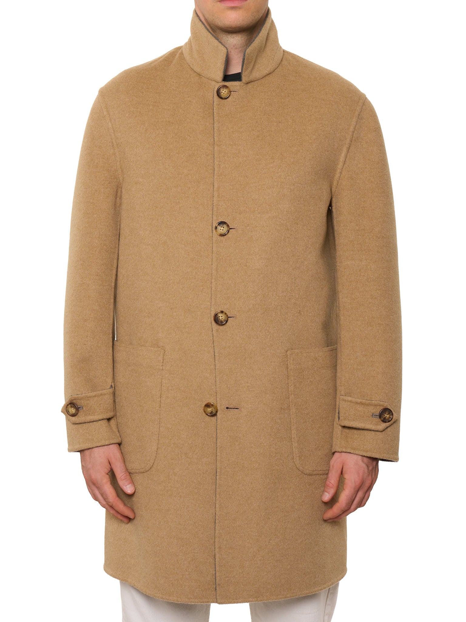 BRUNELLO CUCINELLI Beige-Gray Double Sided Cashmere Overcoat 50