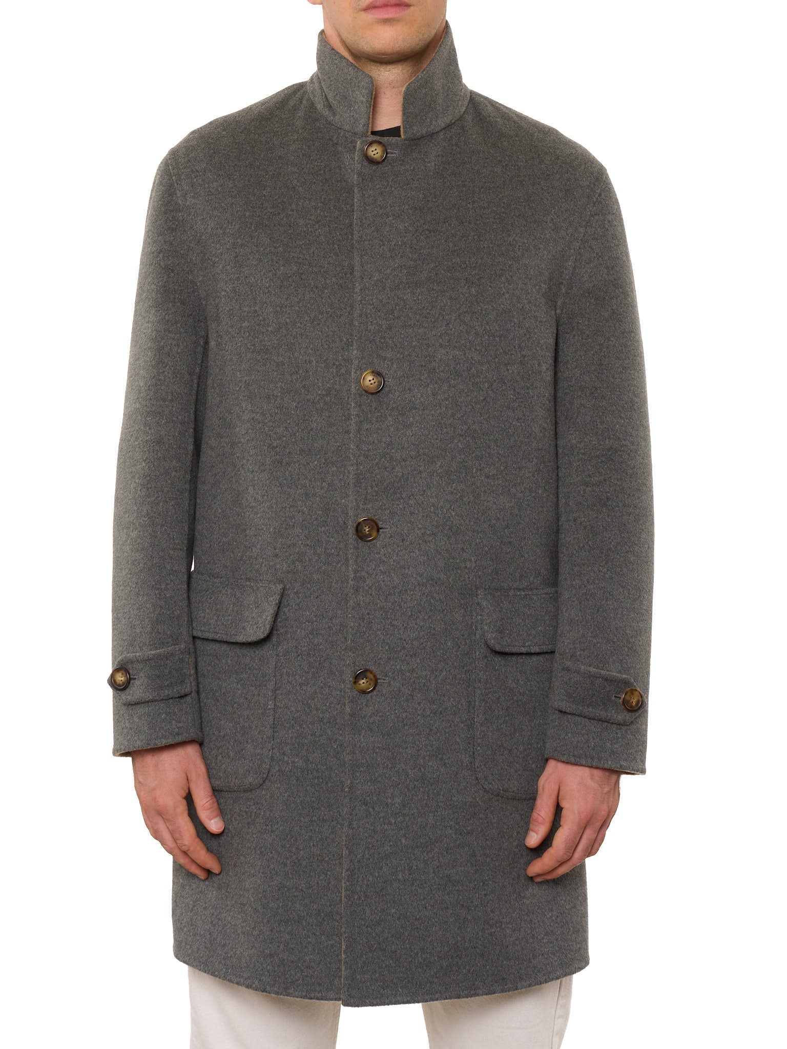BRUNELLO CUCINELLI Beige-Gray Double Sided Cashmere Overcoat 50