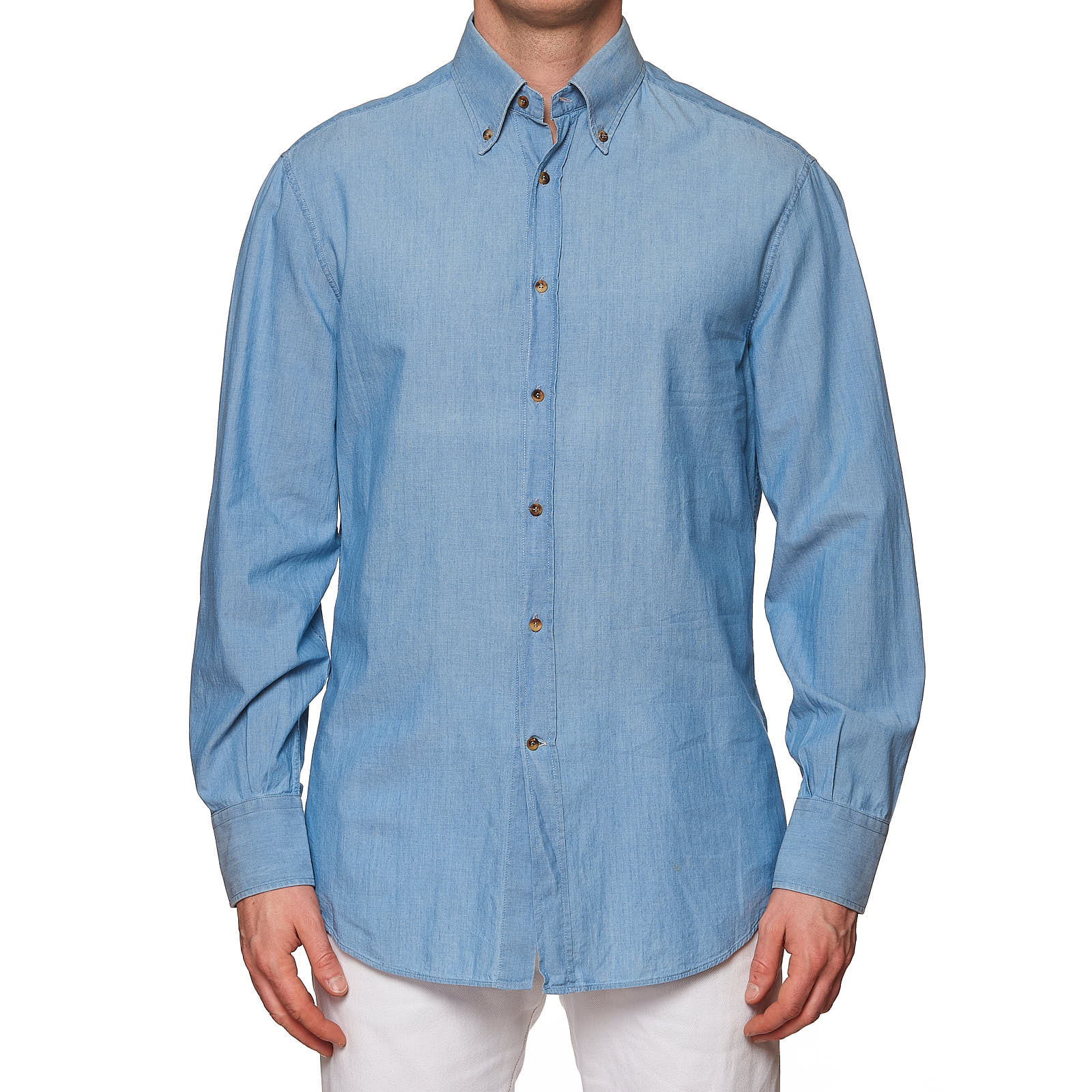 BRUNELLO CUCINELLI Blue Cotton Button-Down Collar Basic Fit Casual Shirt L BRUNELLO CUCINELLI