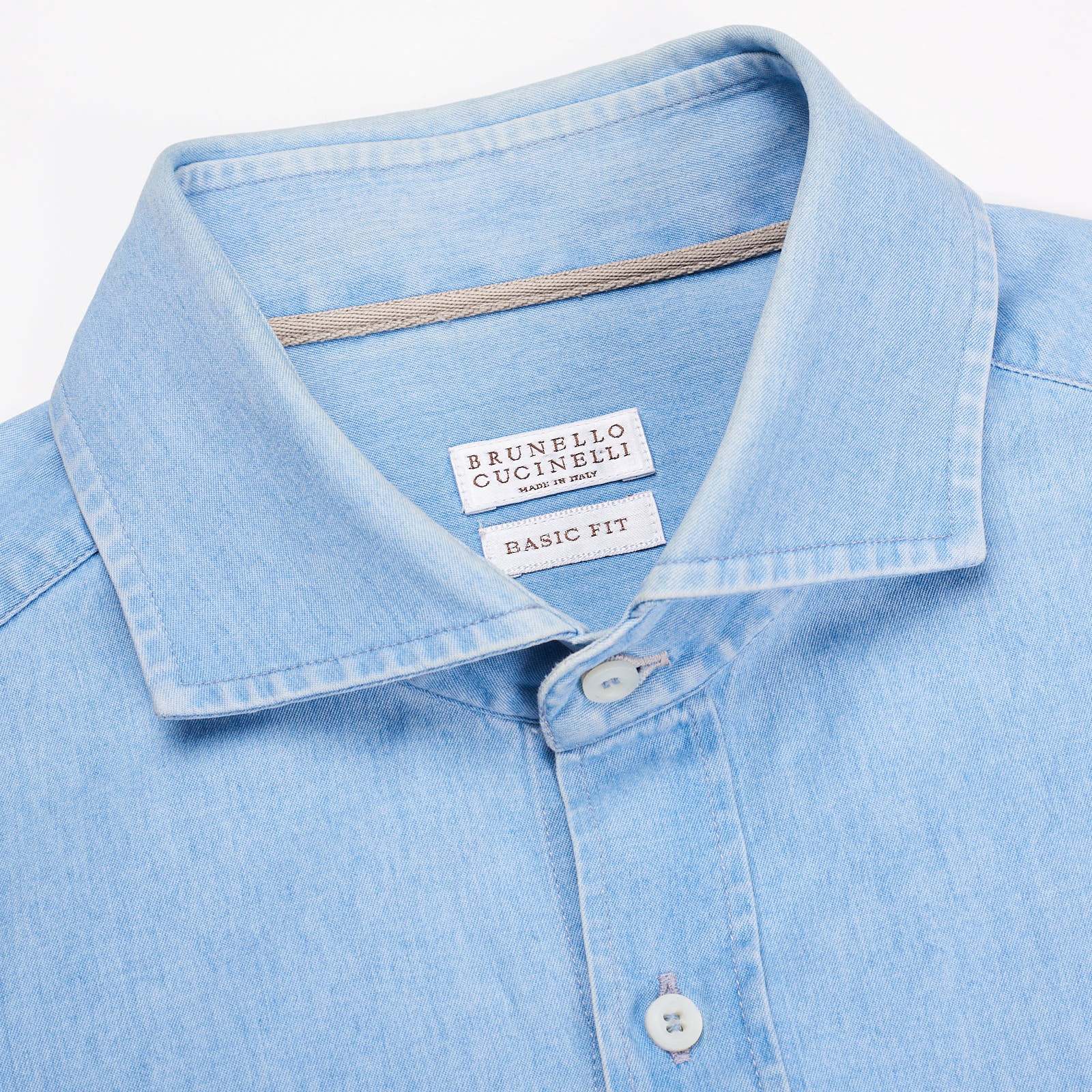 BRUNELLO CUCINELLI Blue Cotton Cutaway Collar Basic Fit Casual Shirt M BRUNELLO CUCINELLI
