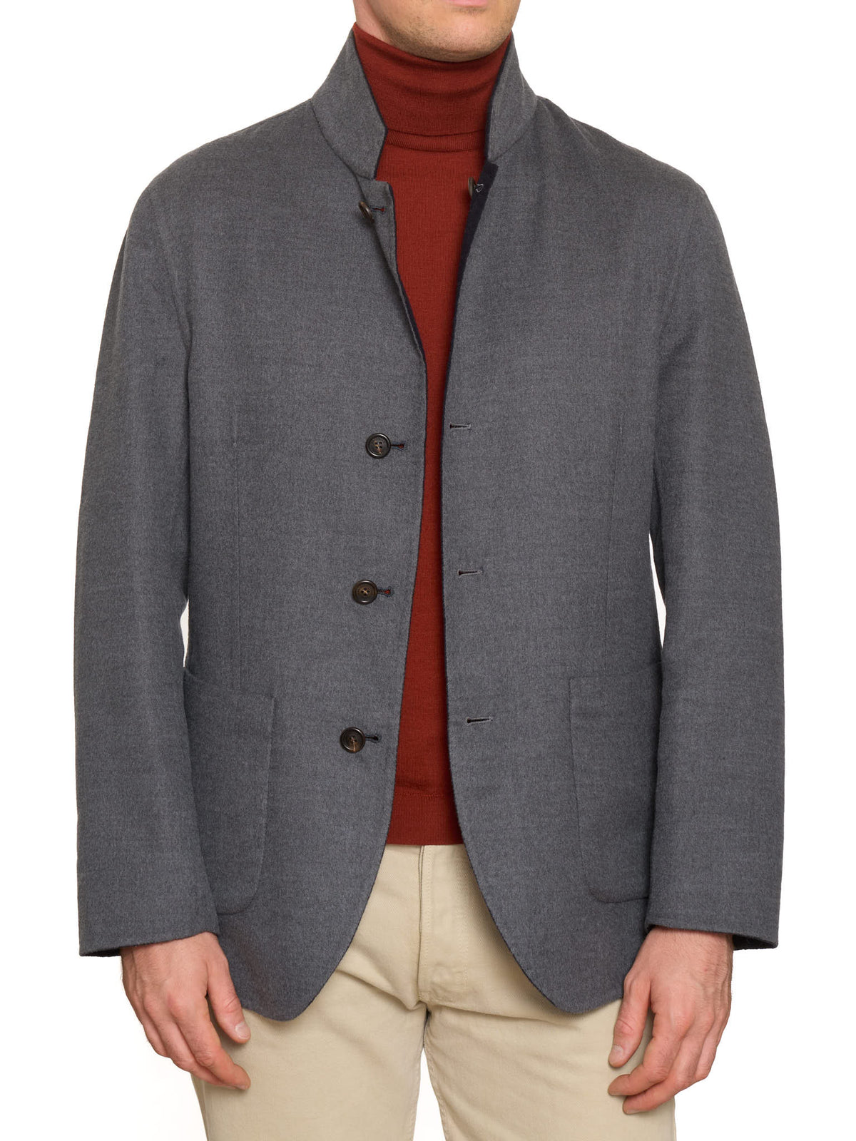 BRUNELLO CUCINELLI Blue Gray Cashmere-Silk Reversible Double Sided Jacket