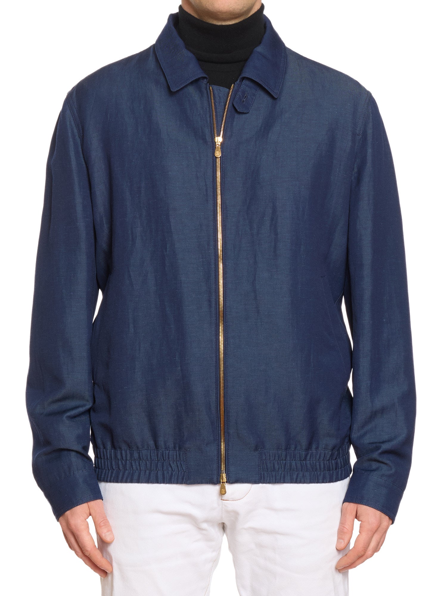 BRUNELLO CUCINELLI Wool-Linen Harrington Denim Jacket Blouson