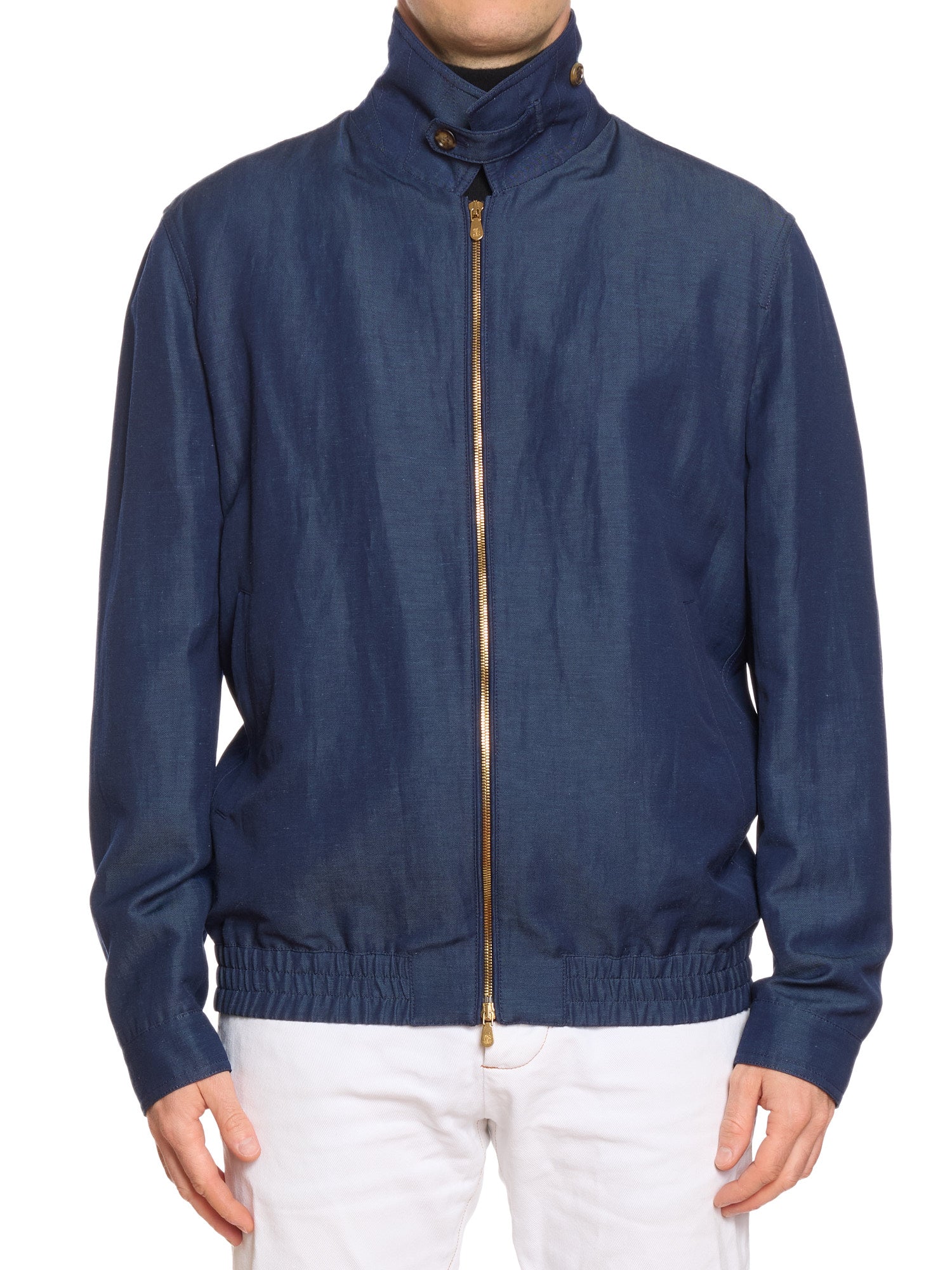 BRUNELLO CUCINELLI Wool-Linen Harrington Denim Jacket Blouson