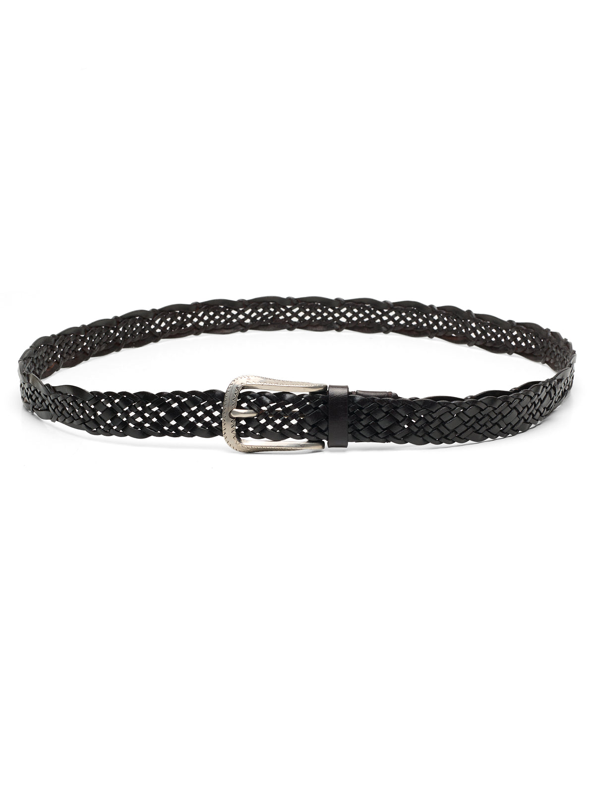 BRUNELLO CUCINELLI Brown Braided Calf Leather Belt with Silver-Tone Buckle 95cm 38"