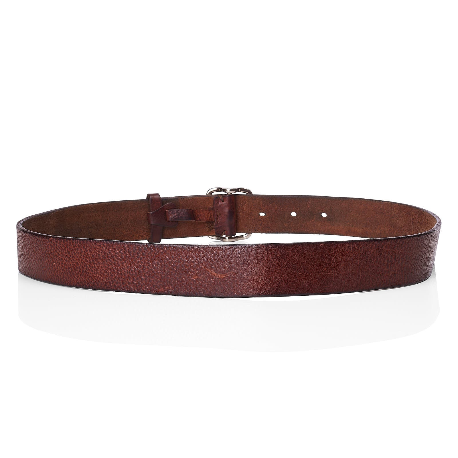 BRUNELLO CUCINELLI  Brown Leather Belt with Silver-Tone Buckle 90cm 36"