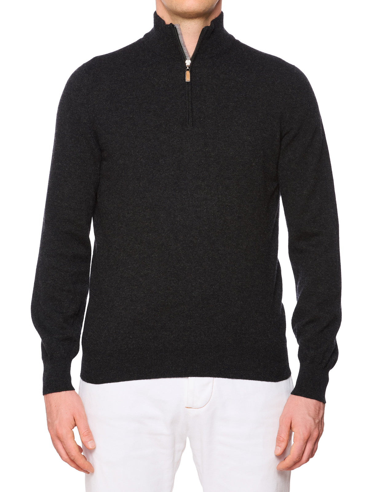 BRUNELLO CUCINELLI Dark Gray Cashmere High Zip Neck Sweater EU 50 US M