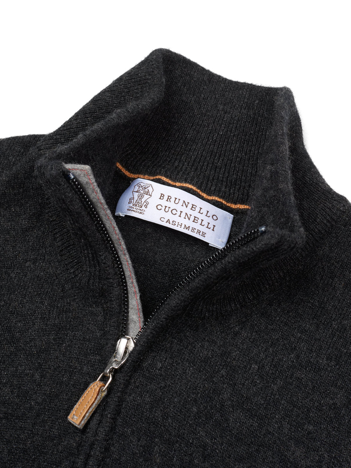 BRUNELLO CUCINELLI Dark Gray Cashmere High Zip Neck Sweater EU 50 US M