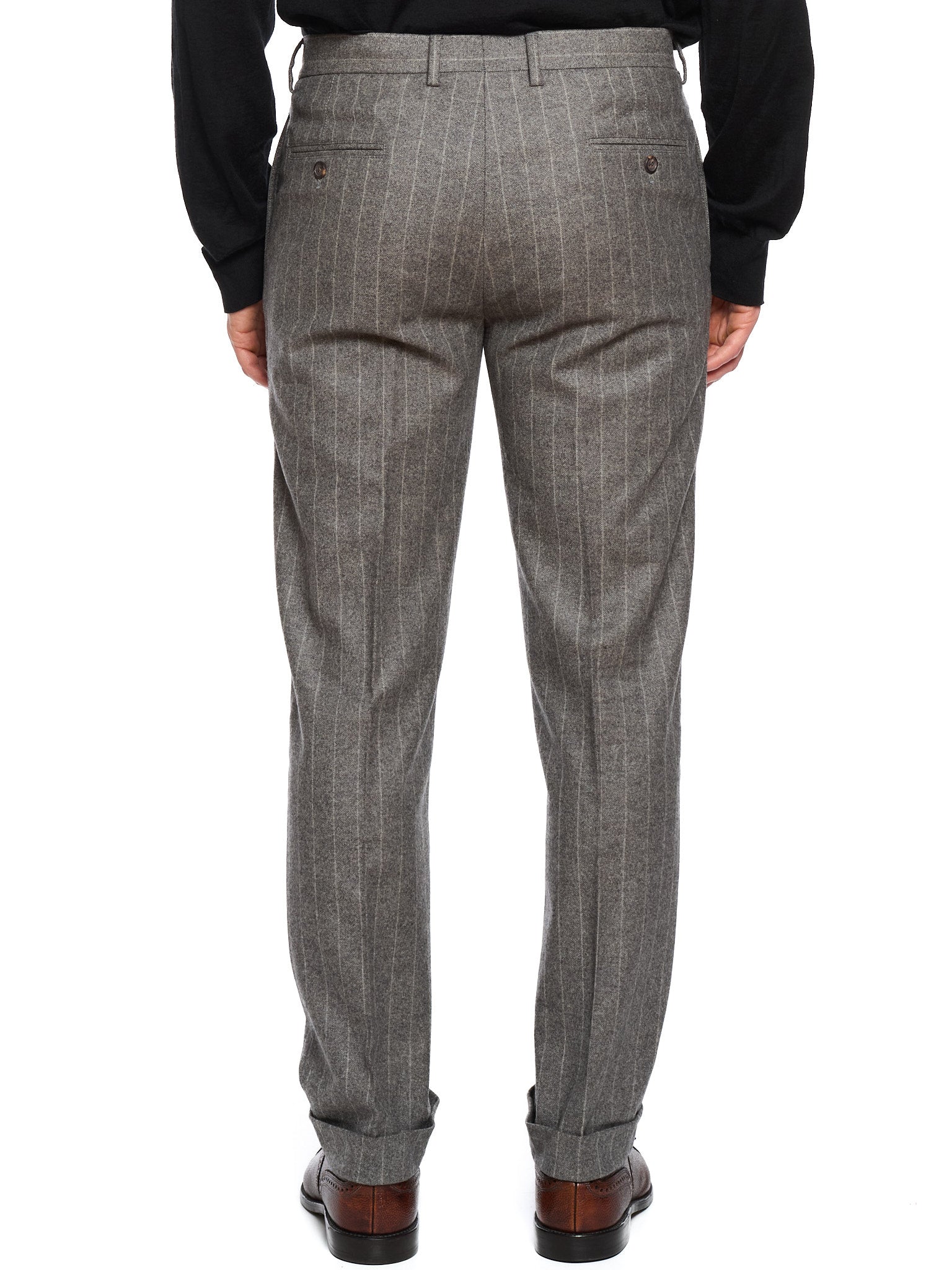 BRUNELLO CUCINELLI Dark Gray Chalk Stripe Wool Dress Pants