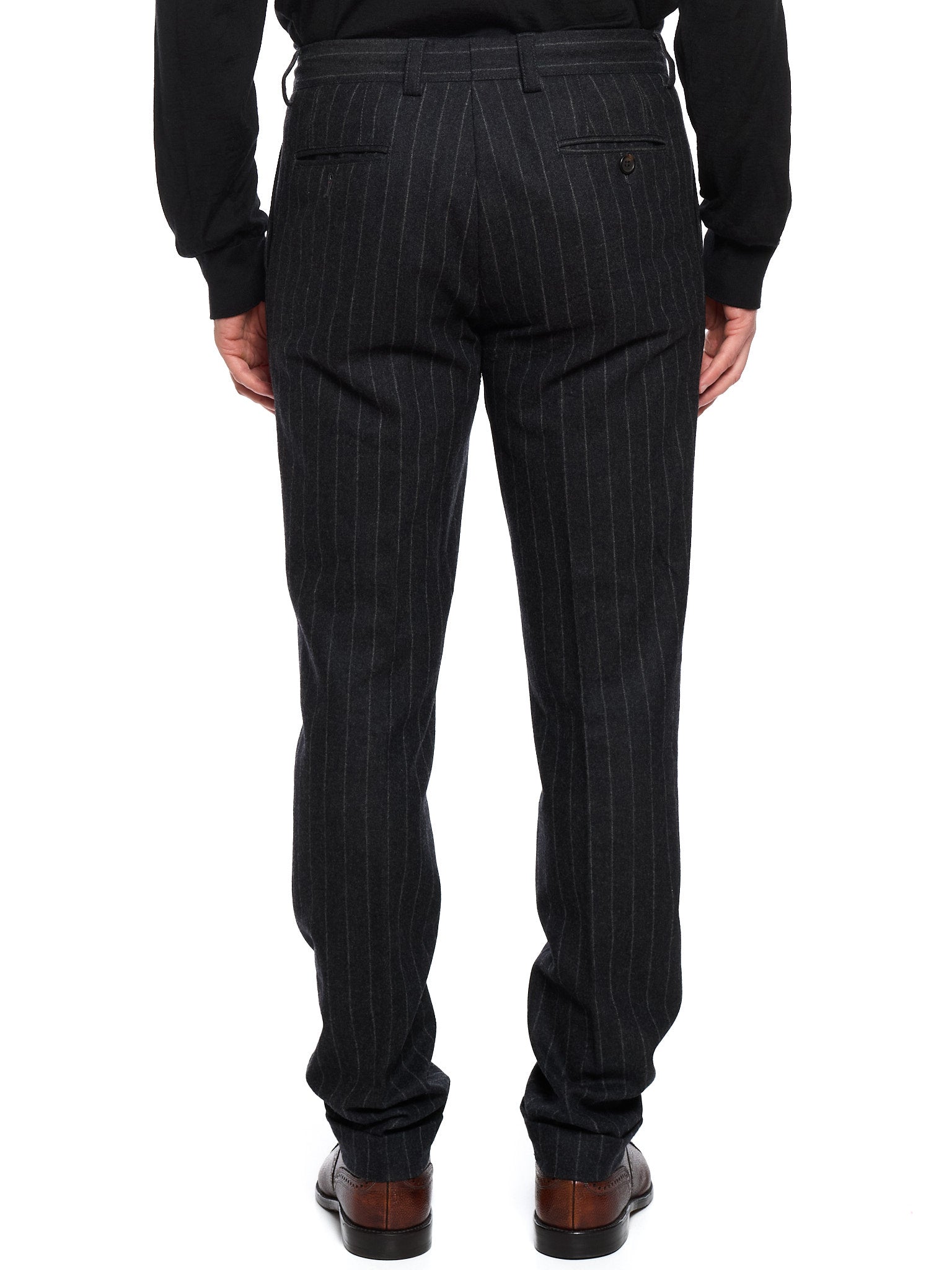 BRUNELLO CUCINELLI Dark Gray Chalk Stripe Wool Dress Pants