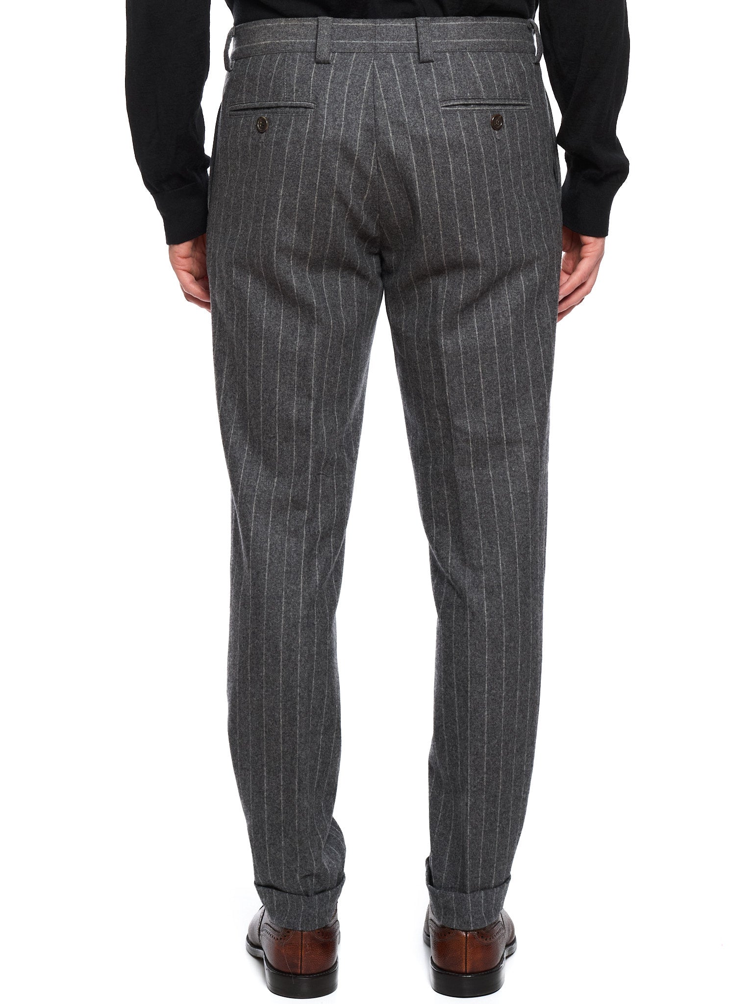 BRUNELLO CUCINELLI Gray Chalk Stripe Wool Dress Pants