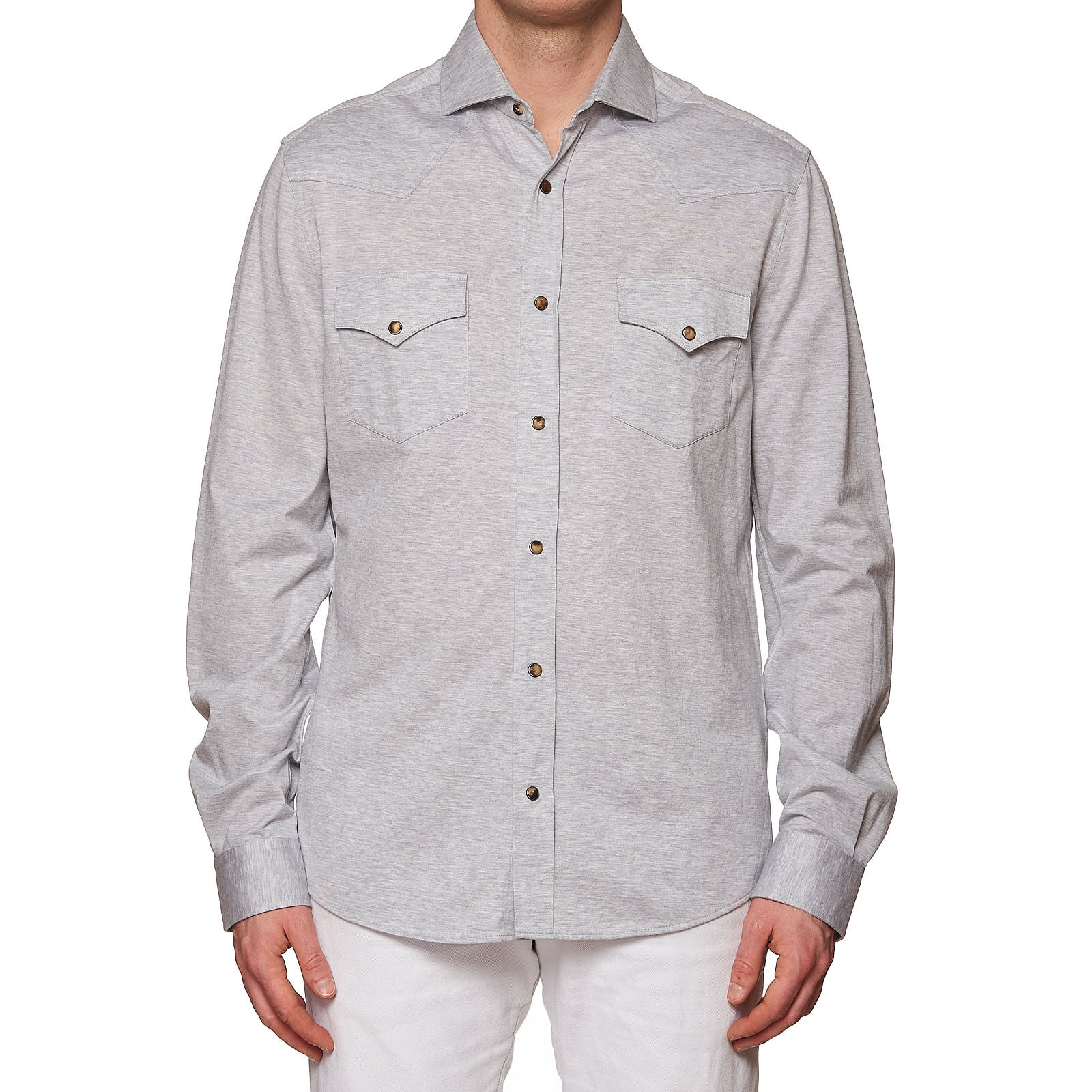 BRUNELLO CUCINELLI Gray Cotton Cutaway Collar Leisure Fit Casual Shirt NEW XL BRUNELLO CUCINELLI