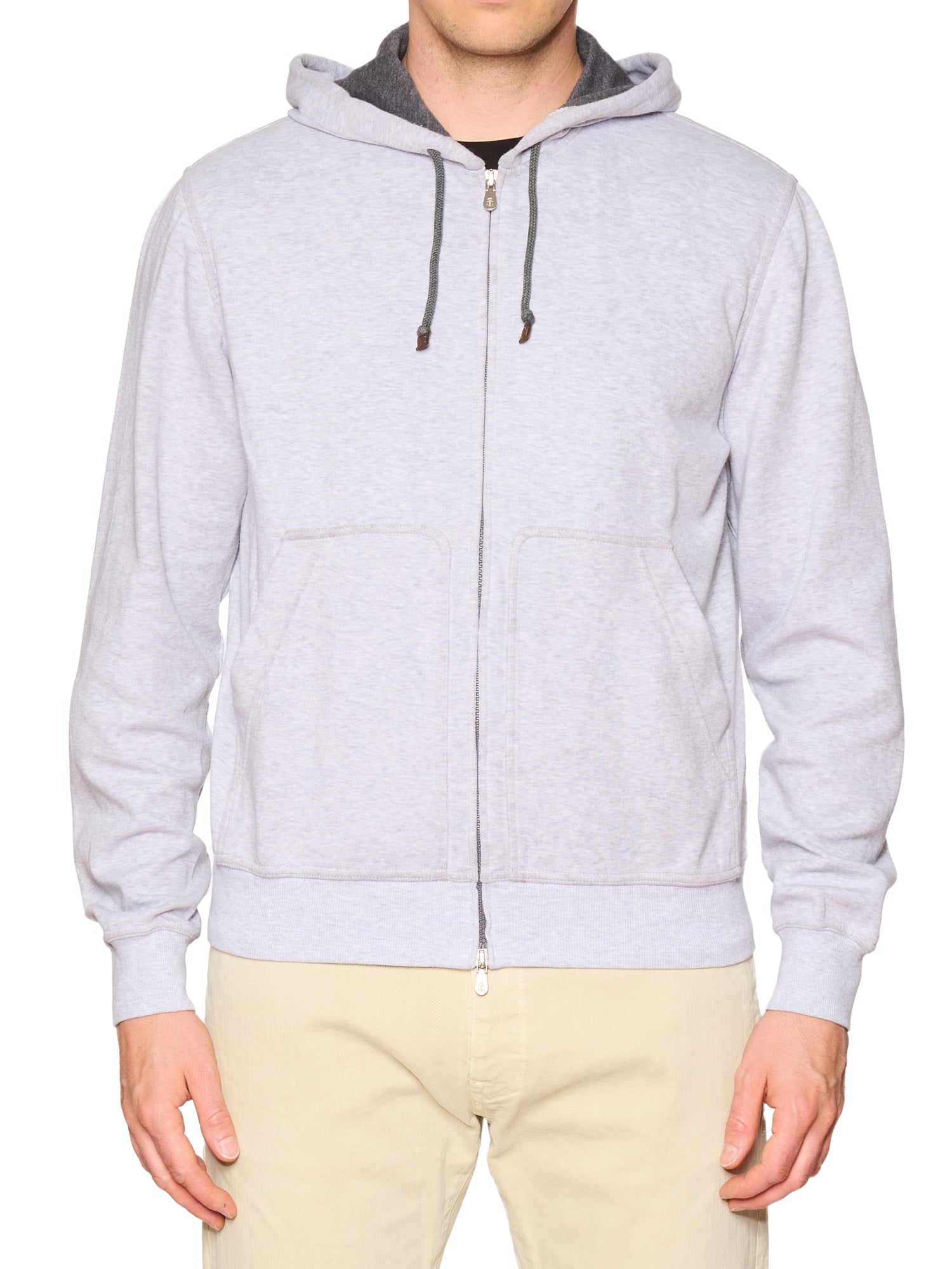 BRUNELLO CUCINELLI Gray Cotton Zip Hoodie Size L