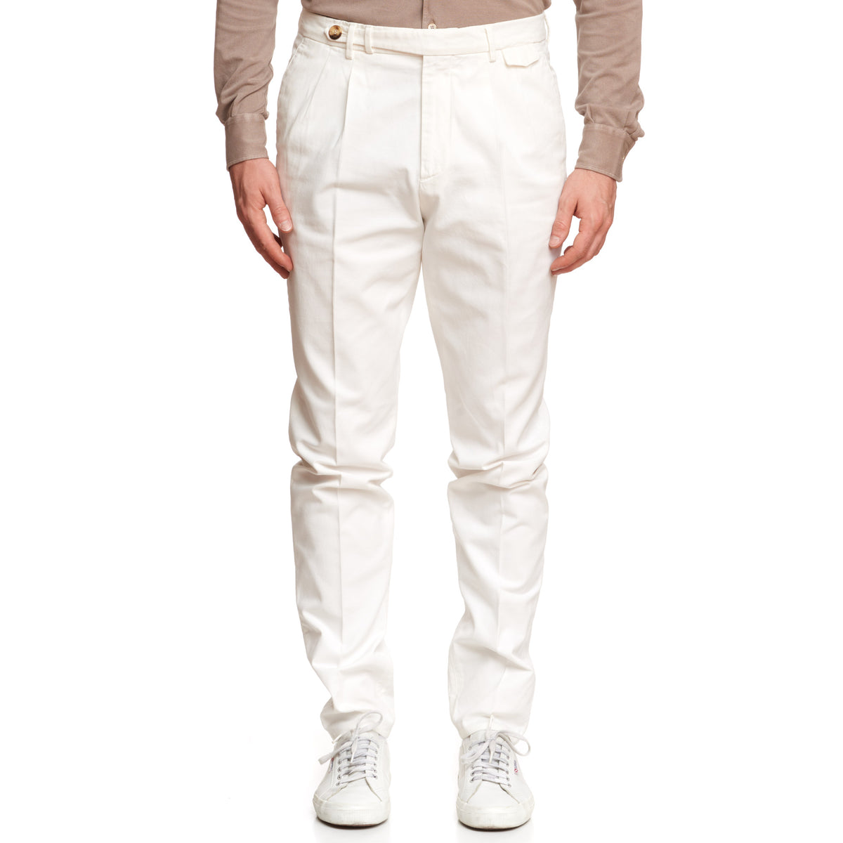 BRUNELLO CUCINELLI White Cotton Double Pleated Leisure Fit Pants