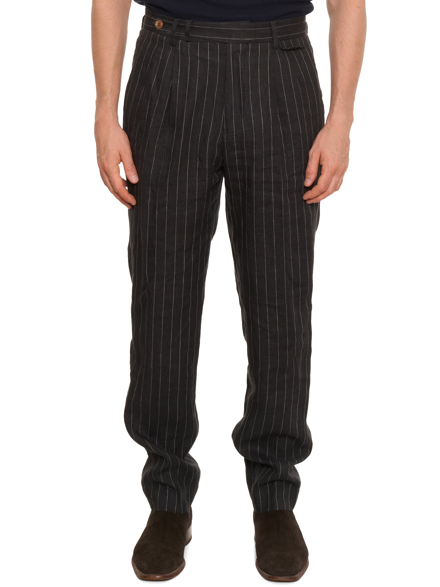 BRUNELLO CUCINELLI Gray Striped Linen Leisure Fit Chevron Pants NEW