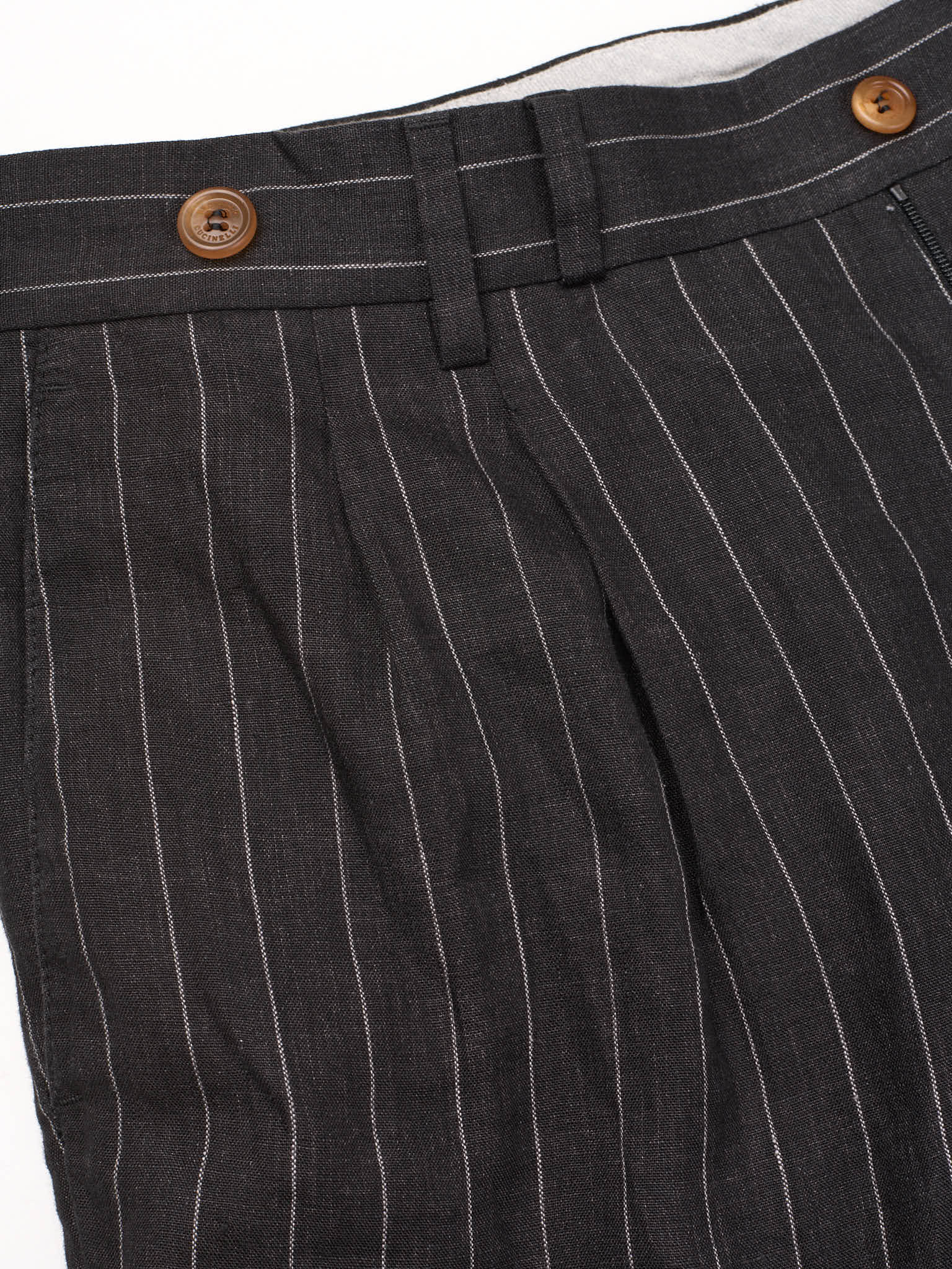 BRUNELLO CUCINELLI Gray Striped Linen Leisure Fit Chevron Pants NEW