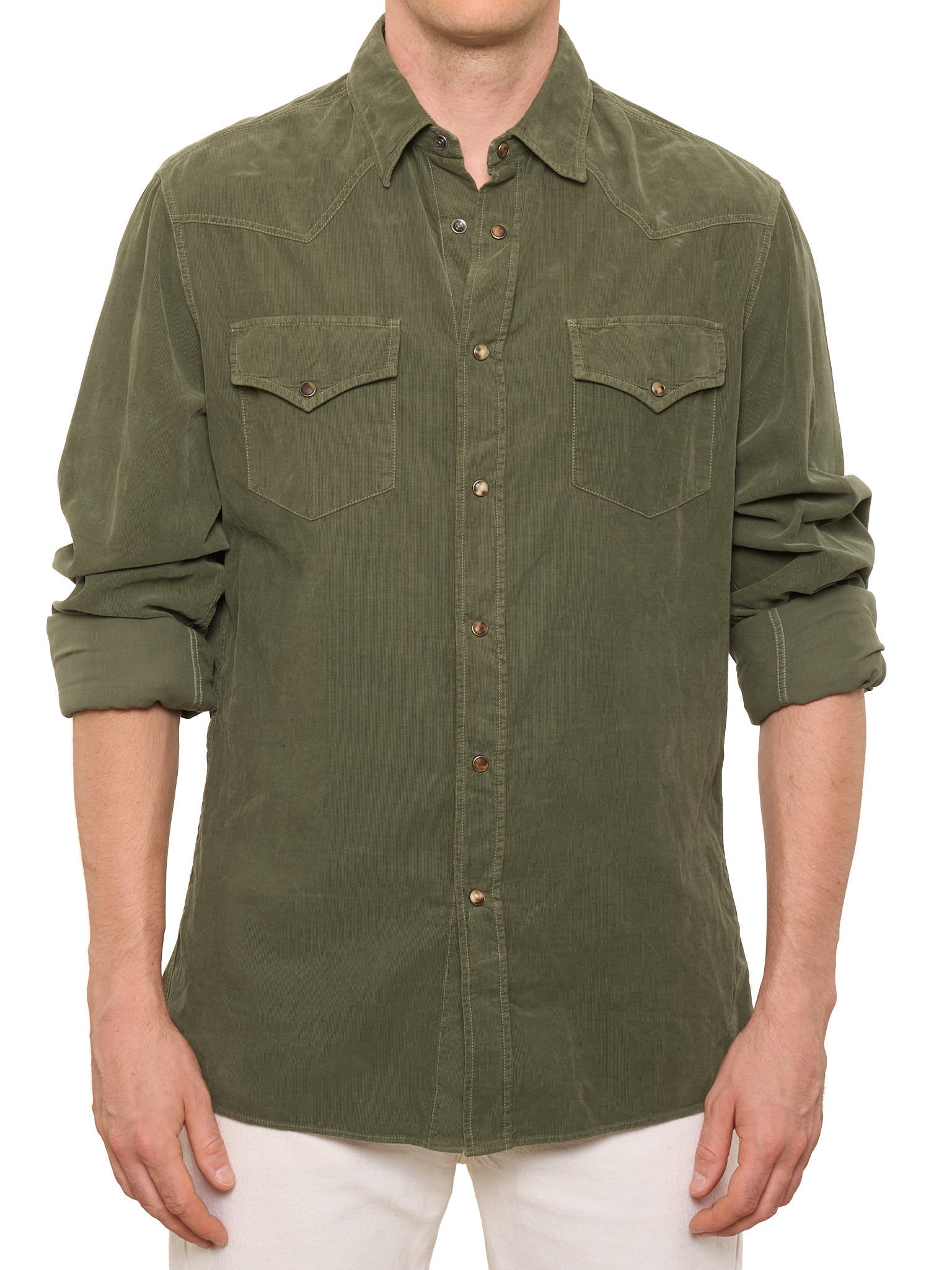 BRUNELLO CUCINELLI Green Leisure Fit Western Corduroy Shirt