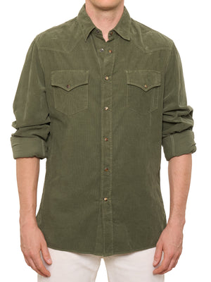 BRUNELLO CUCINELLI Green Leisure Fit Western Corduroy Shirt