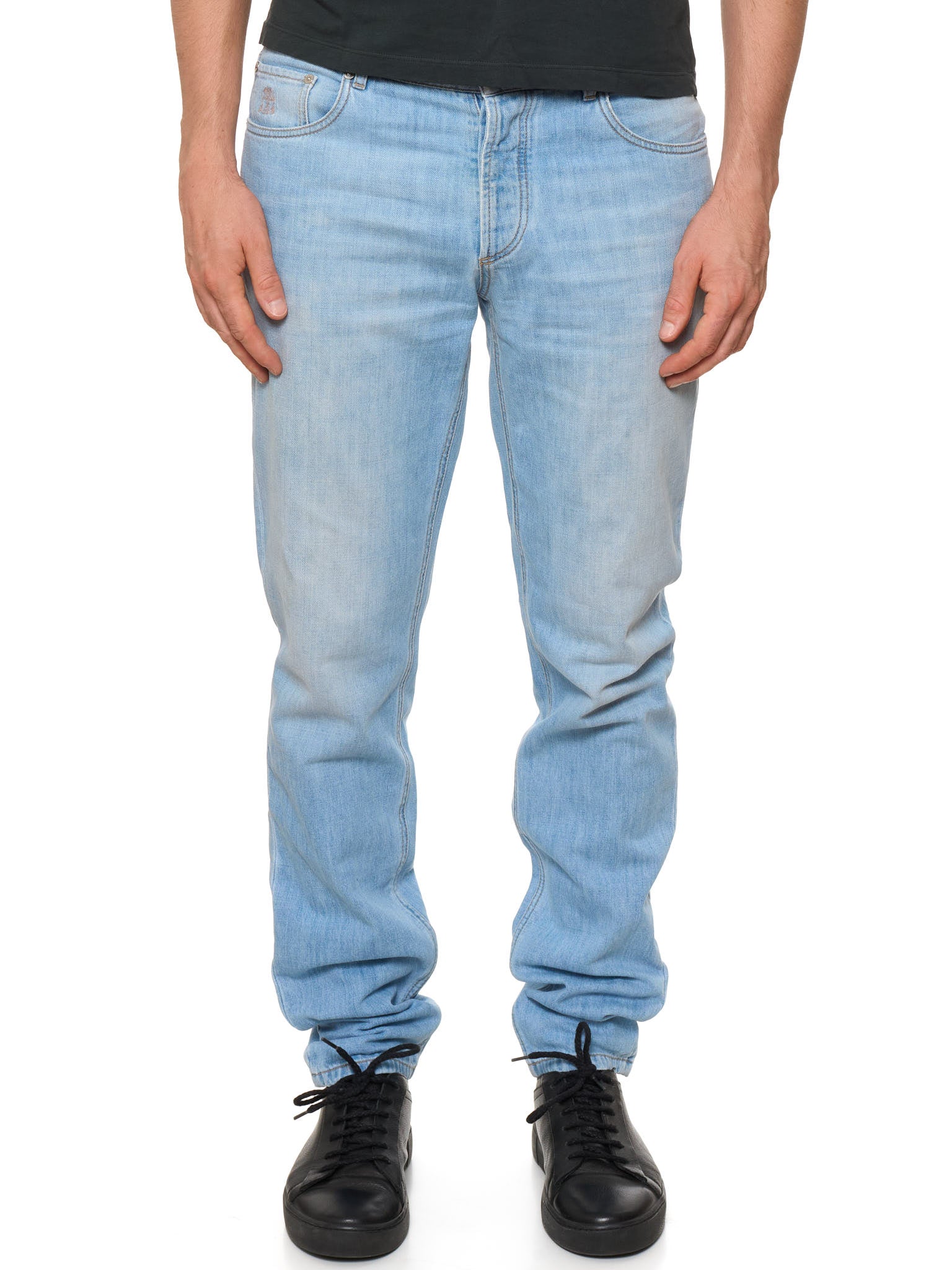 BRUNELLO CUCINELLI Light Blue Cotton Denim Traditional Fit Jeans