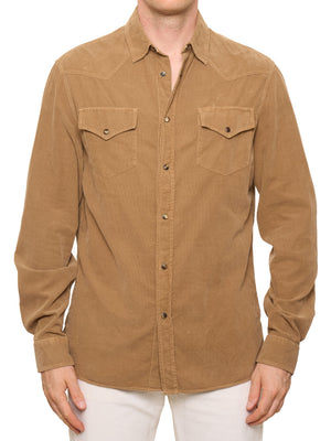 BRUNELLO CUCINELLI Beige Western Corduroy Leisure Fit Casual Shirt XL