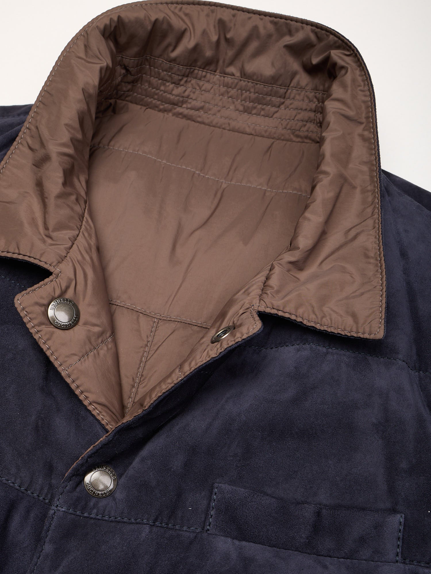 BRUNELLO CUCINELLI Navy-Brown Reversible Suede Leather Vest