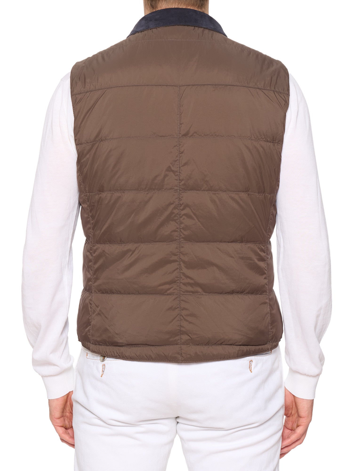 BRUNELLO CUCINELLI Navy-Brown Reversible Suede Leather Vest