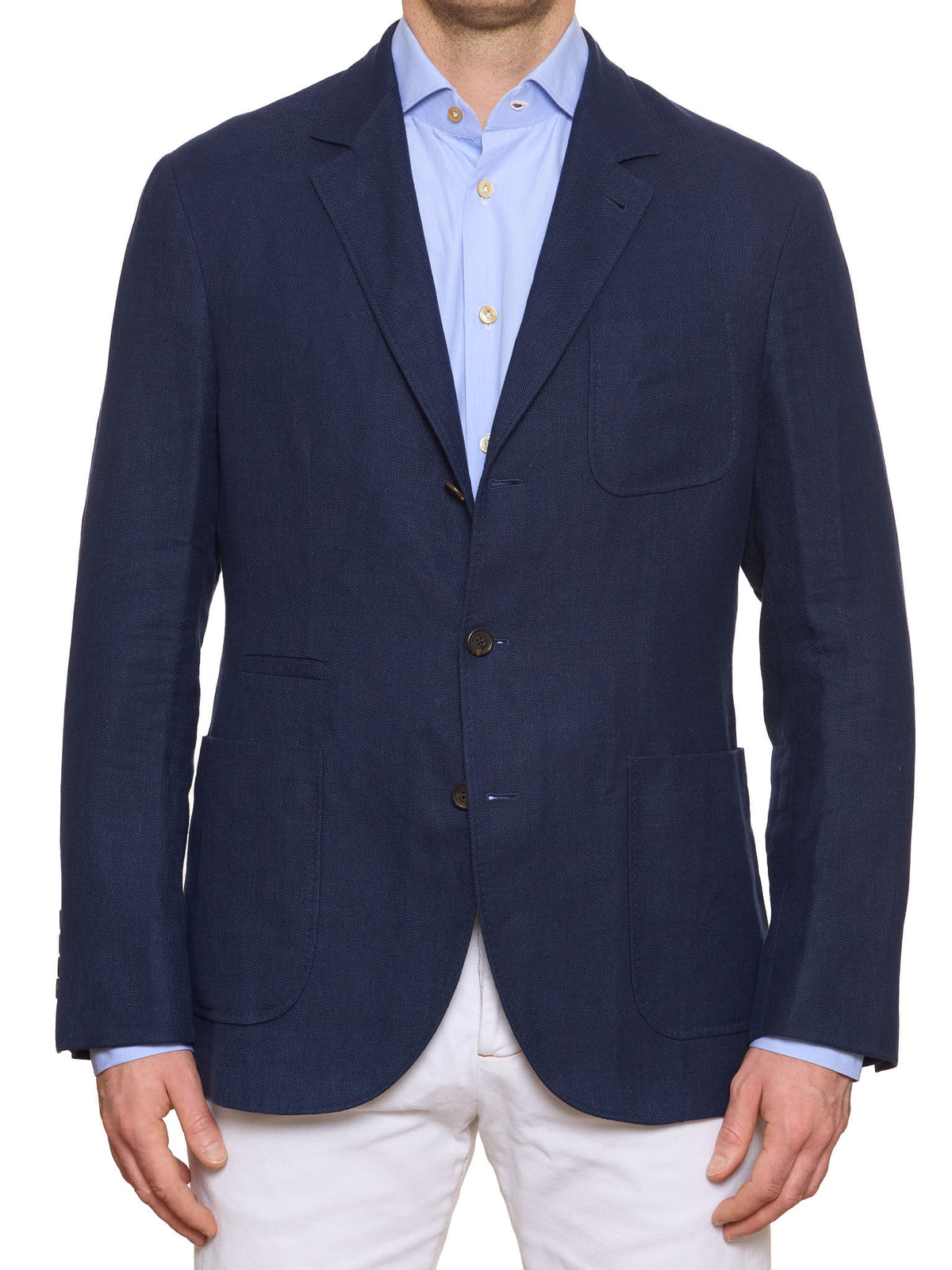 BRUNELLO CUCINELLI Navy Blue Linen-Wool-Silk Hopsack Blazer Jacket NEW