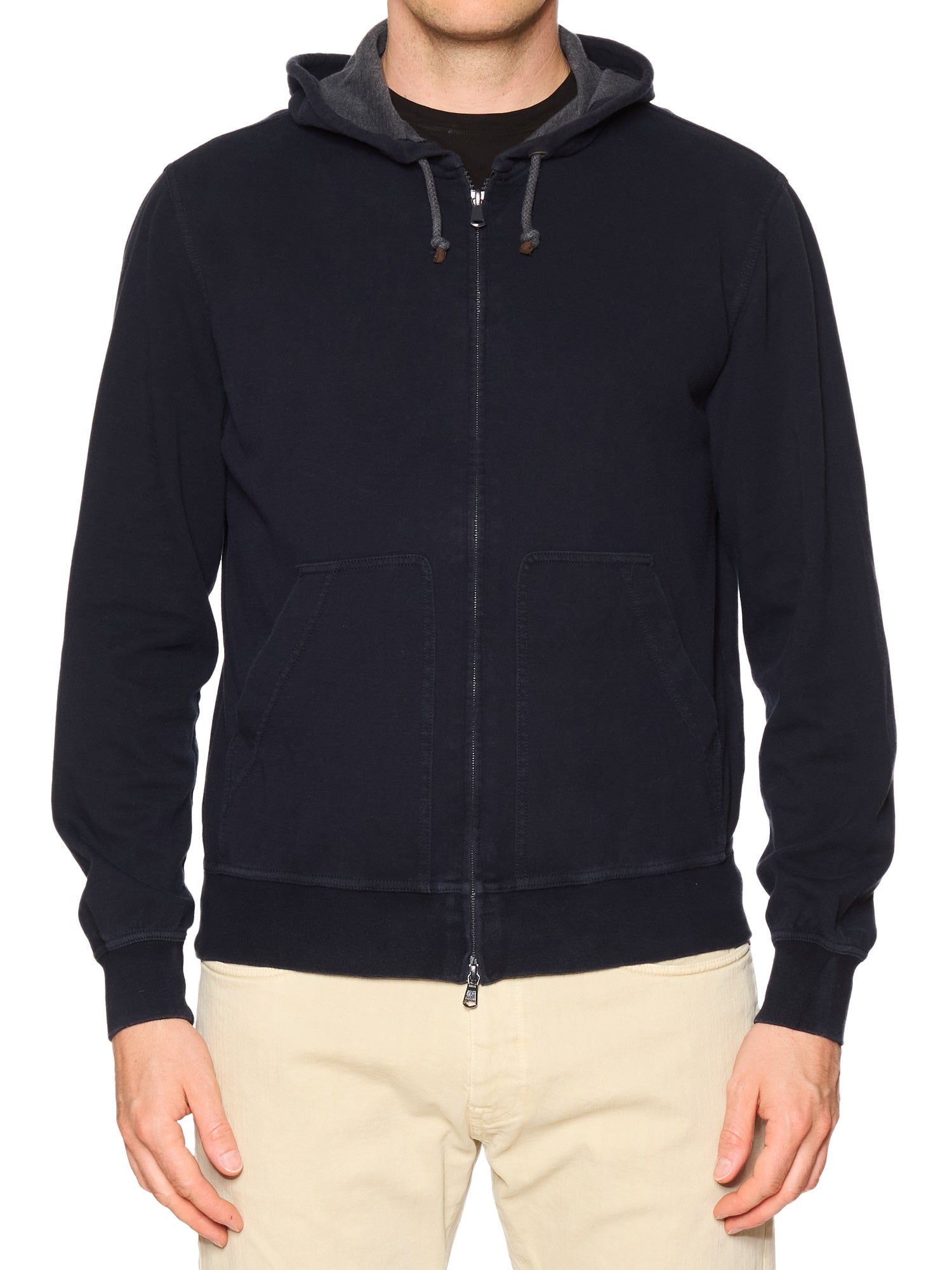 BRUNELLO CUCINELLI Blue Cotton Zip Hoodie Size L