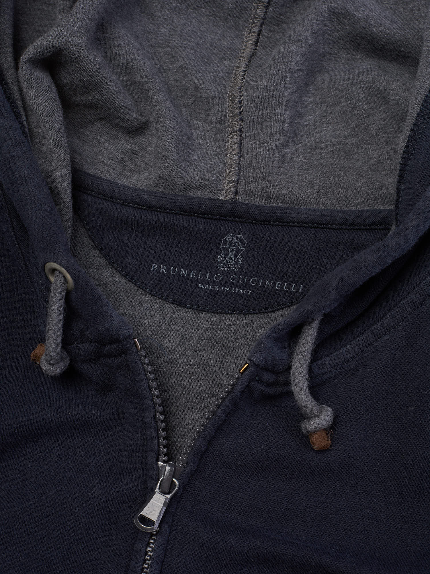 BRUNELLO CUCINELLI Blue Cotton Zip Hoodie Size L