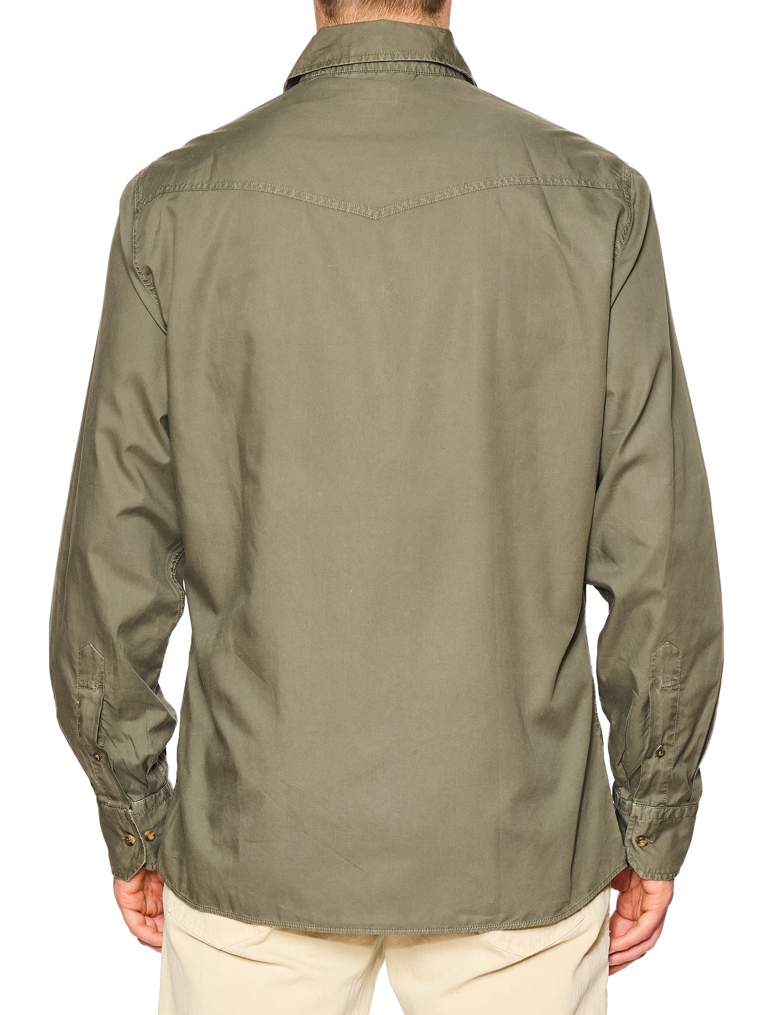 BRUNELLO CUCINELLI Olive Cotton Leisure Fit Casual Western Shirt