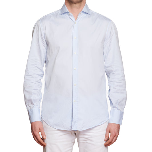 BRUNELLO CUCINELLI Solid Blue Cotton Dress Shirt Size M Basic Fit
