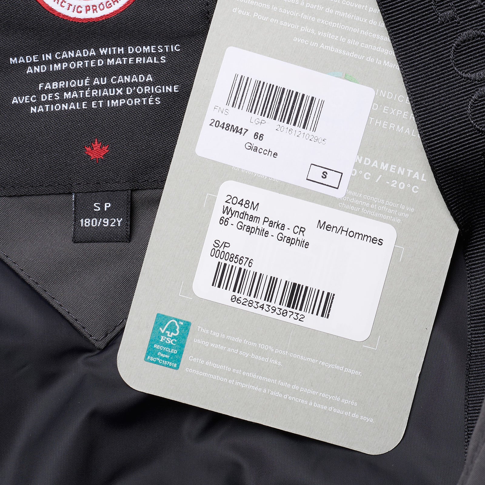 CANADA GOOSE Wyndham Parka 2048M 66 Graphite Down Jacket Coat CANADA GOOSE