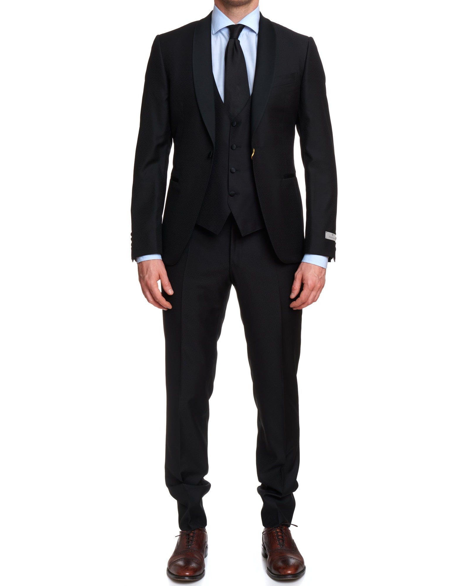 CANALI 1934 Black Jacquard Patterned Wool 3 Piece Shawl Collar Formal Suit EU 50 US 40 CANALI