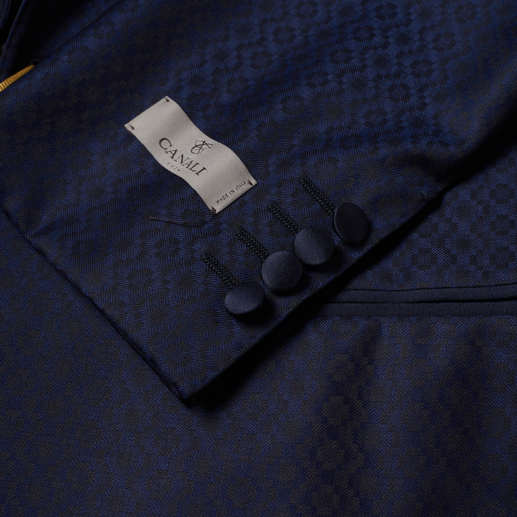CANALI 1934 Blue Geometric Wool 1 Button Shawl Collar Formal Suit EU 50 US 40 Slim Fit CANALI