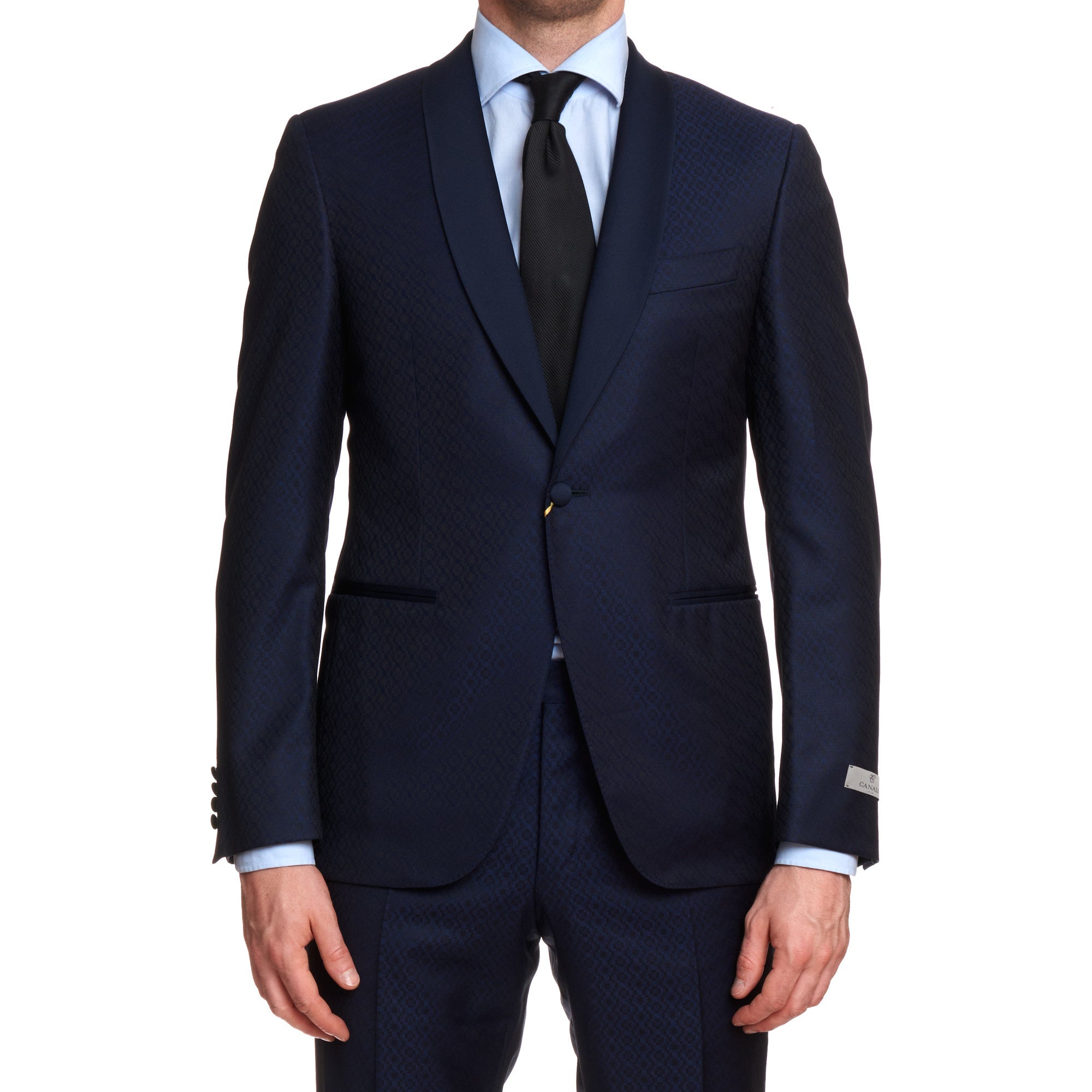 CANALI 1934 Blue Geometric Wool 1 Button Shawl Collar Formal Suit EU 50 US 40 Slim Fit CANALI