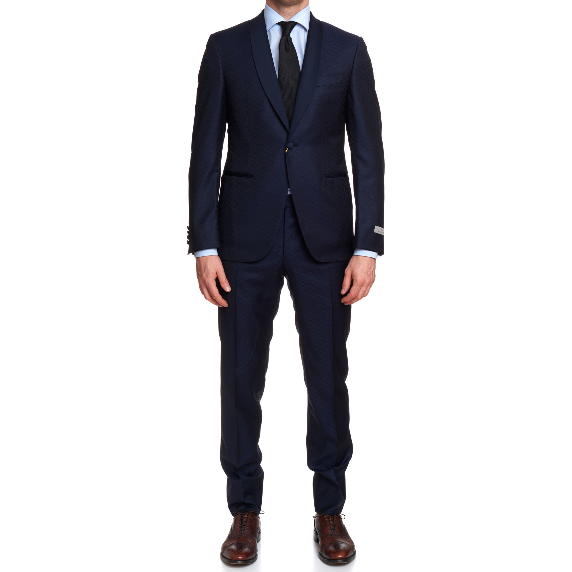CANALI 1934 Blue Geometric Wool 1 Button Shawl Collar Formal Suit EU 50 US 40 Slim Fit