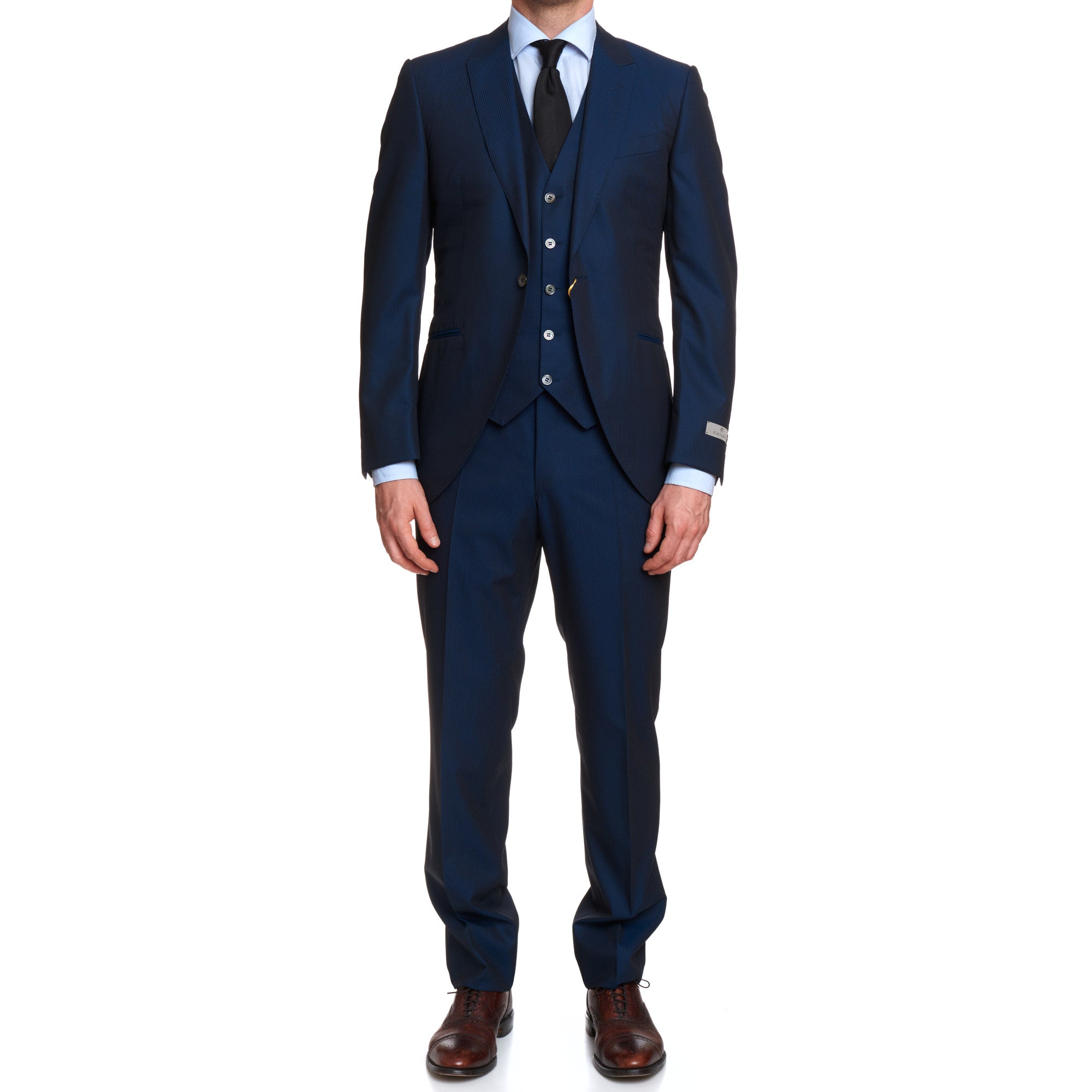 CANALI 1934 Blue Herringbone Wool 3 Piece Peak Lapel Suit EU 50 US 40 Regular Slim Fit Cut
