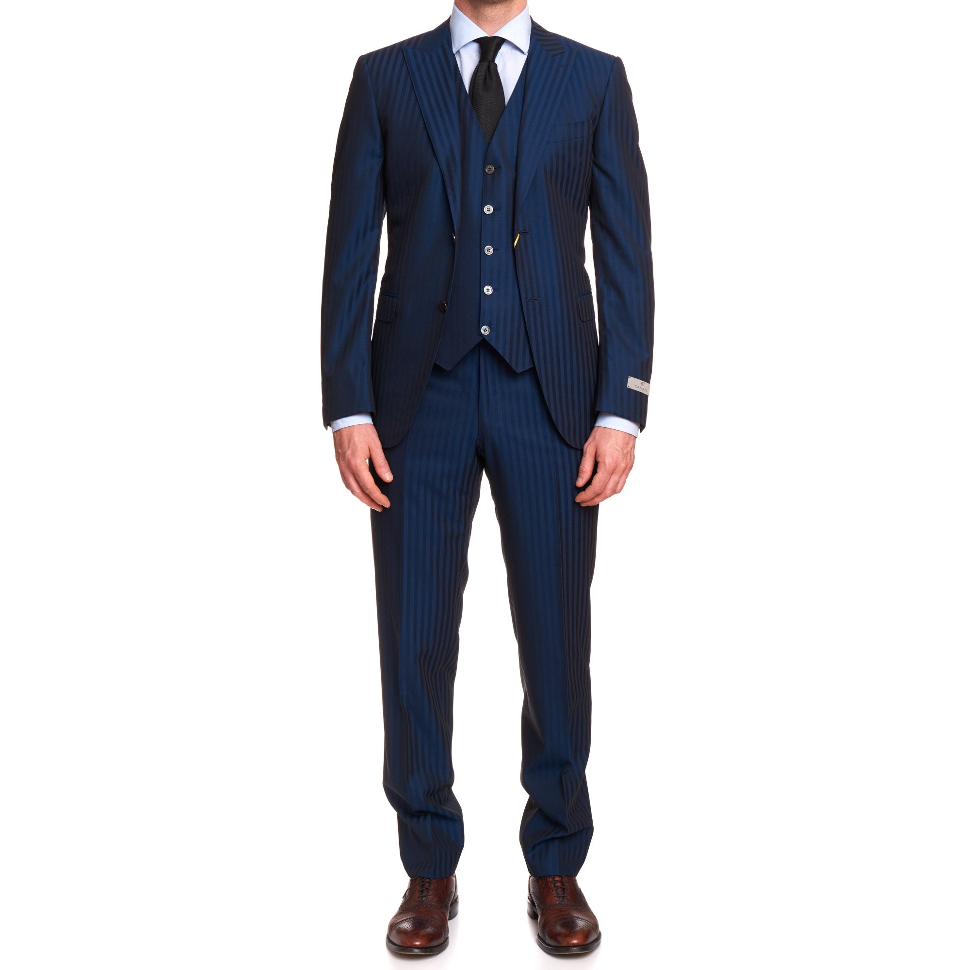 CANALI 1934 Blue Wool 3 Piece Peak Lapel Formal Suit EU 50 US 40 Regular Slim Fit Cut