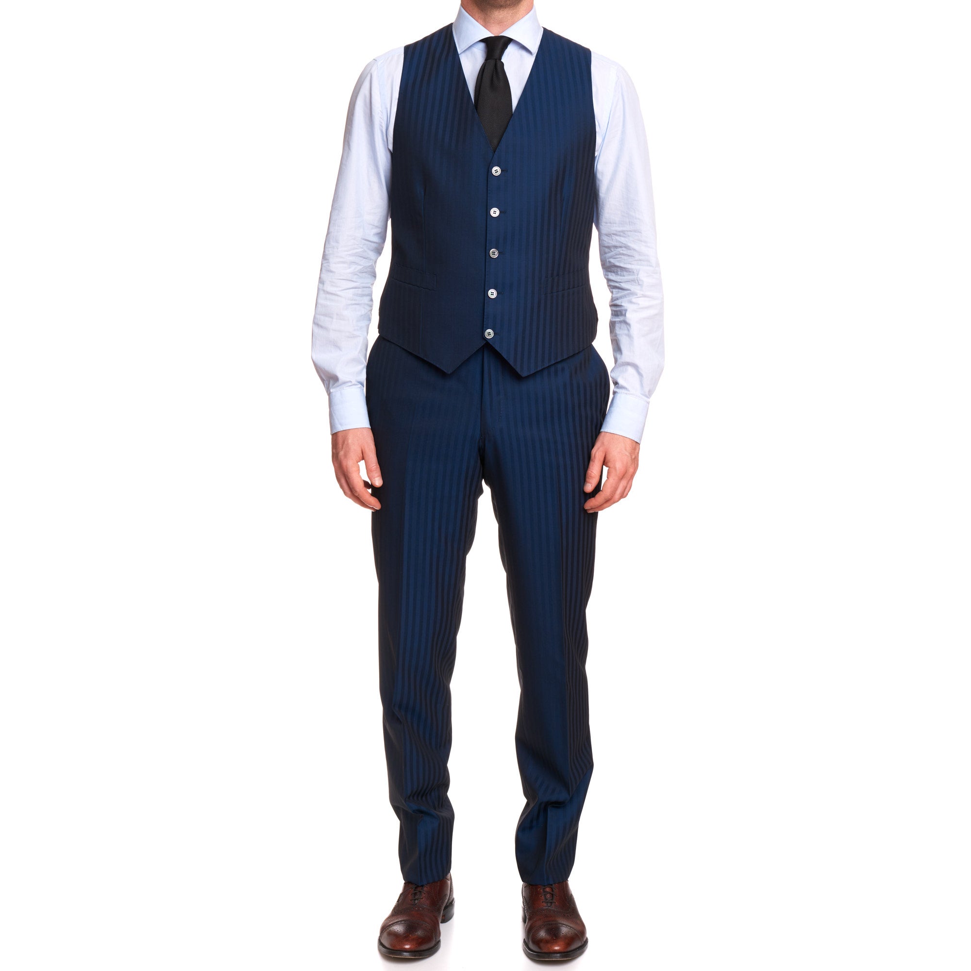 CANALI 1934 Blue Wool 3 Piece Peak Lapel Formal Suit EU 50 US 40 Regular Slim Fit Cut