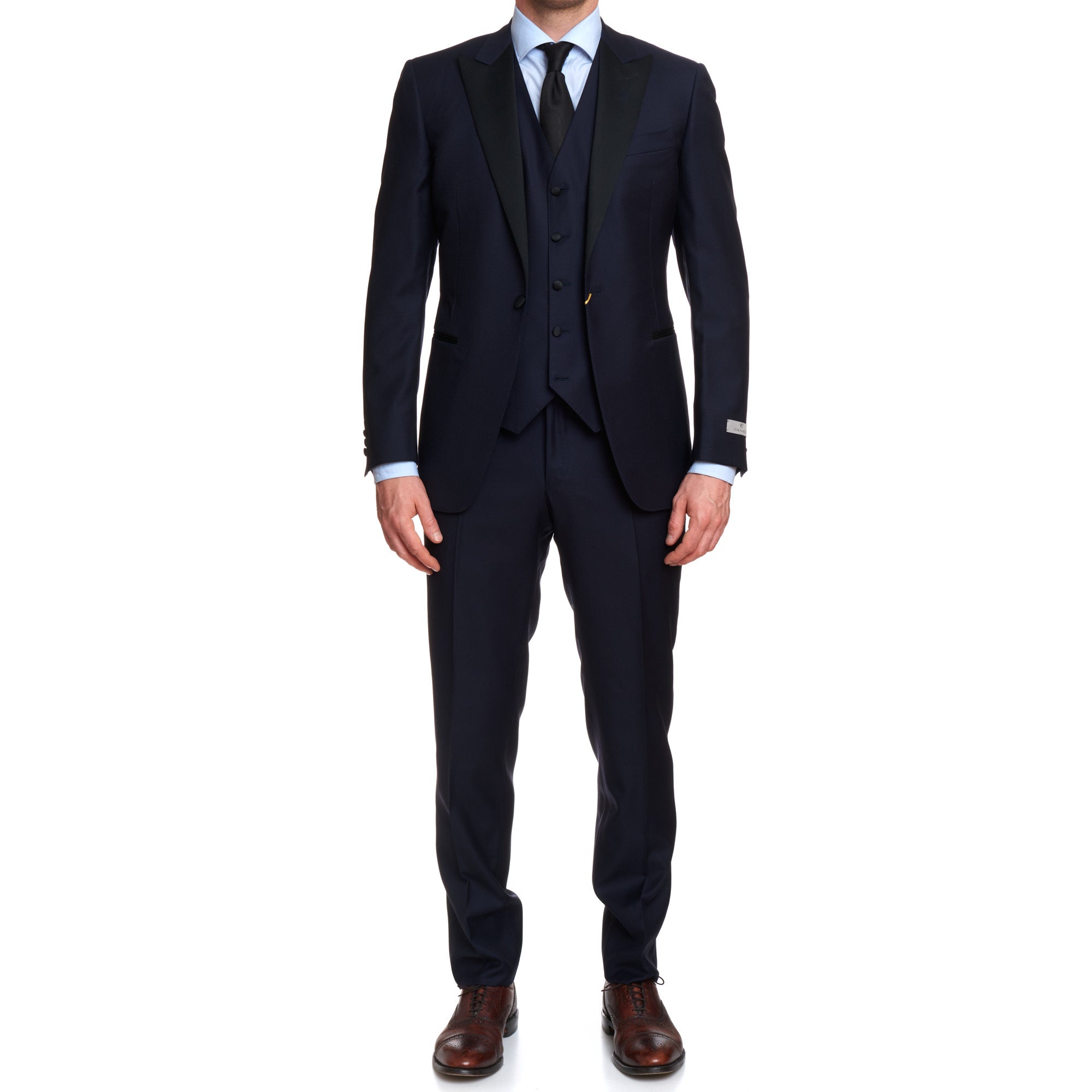 CANALI 1934 Blue Water Resistant Wool 3 Piece Peak Lapel Formal Suit EU 50 US 40 Slim Fit